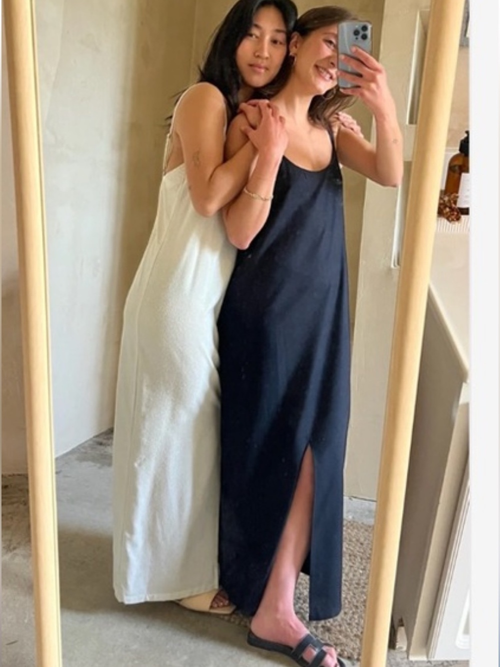Na Nin Carolyn Raw Silk Slip Dress Black Medium NWT slit Midi Maxi Adjustable